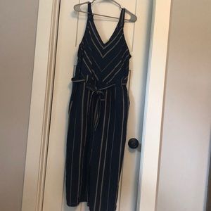 Navy and tan calf length romper